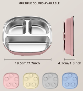 Wholesale Square Kids Plate Stainless Steel&Silicone Tableware with Raised Edges <b>Suction</b> <b>Cup</b> Anti-Fall Design&Foodgrade - Product Image 5