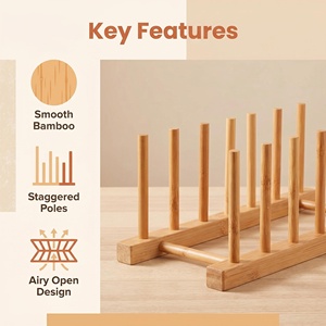 Mutfak Saklama Dolabı Tabak Kase Bardak Tencere Kapağı Kesme Tahtası Kurutma Bambu Organizer Raf <span class=keywords><strong>Stand</strong></span>ı Dayanıklı Katlanmayan - Product Image 2