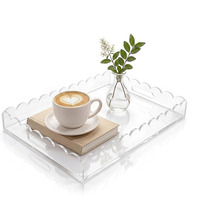 Plateau en acrylique transparent, plateau de service en acrylique personnalisé, plateau décoratif en acrylique festonné, organisateur de table basse moderne