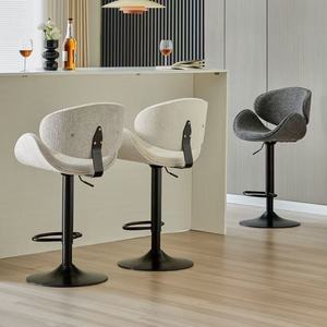 Modern Luxury Coral Velvet Fabric Counter Height High <b>Stool</b> Rotating Design for Bars Kitchens & Restaurants - Product Image 3