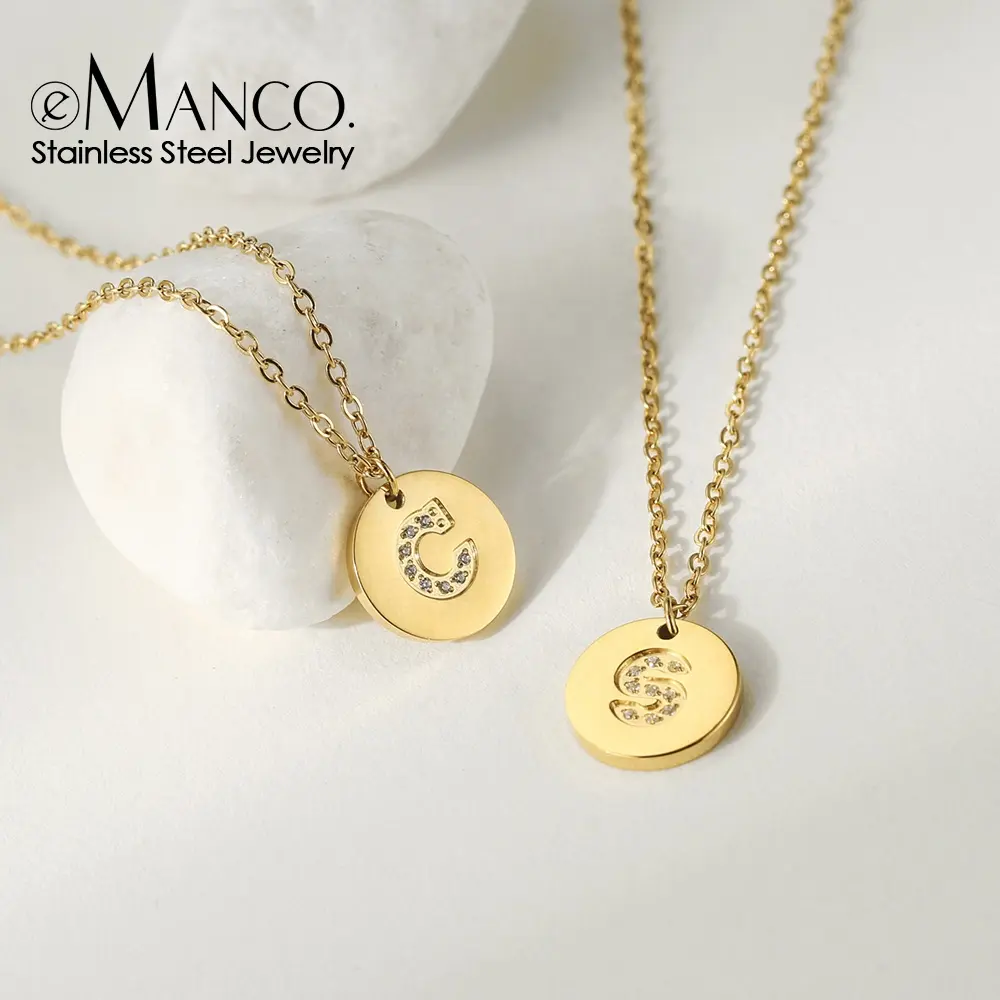 eManco 26 Initials Letter Pendant Necklace for Women Gold Diamond A-Z Necklace With Letter DIY Custom Chain Kids Hip Hop Jewelry