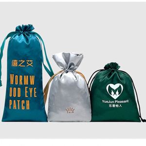 Sacs en tissu satiné pour bijoux, sacs à cordon en soie simulée, pochettes d'emballage pour cosmétiques et perruques, pochettes à cordon avec impression de logo - Product Image 2