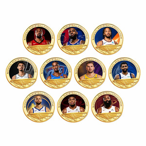 Ensemble de 10 pièces de monnaie commémoratives en or de superstars de la NBA, sur le thème du <span class=keywords><strong>basketball</strong></span>, avec protection acrylique - Product Image 1