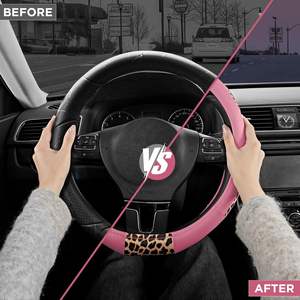 Housse de <span class=keywords><strong>volant</strong></span> standard de type D Road Comforts en cuir PVC, tissu léopard, ajustement universel, 15 pouces, en forme de D (couleur rose) - Product Image 3
