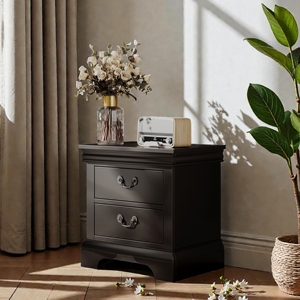 Classic Wooden Nightstand Black 22x16x22.7 Inches Bedroom <b>Storage</b> <b>Drawer</b> Cabinet - Product Image 3
