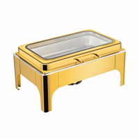 Plats de service rectangulaires en acier inoxydable doré 9L, ensemble de buffet hydraulique oblong, chauffe-plats de luxe commercial pour hôtel