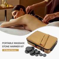 Portable de qualité professionnelle 12 pièces Premium basalte pierre chaude contrôleur de température numérique corps sac de voyage Kit masseur facial