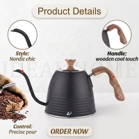 Bouilloire à col de cygne Gator pour café, 1L, noire, écologique, durable, design classique, pour cuisinière, avec poignée en bois, 34oz, en acier inoxydable 304