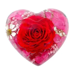 real dried flowers red rose in clear heart shape resin mold flower wedding thank you guests takeaway gifts