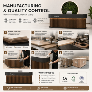 Custom Luxury Wood <b>Reception</b> <b>Desk</b> for Corporate Office Modern Adjustable Hotel Counter Boutique <b>Salon</b> <b>Desk</b> with LED Option - Product Image 5