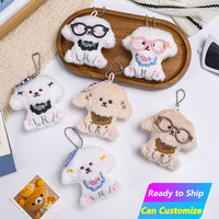 Porte-clés en peluche chien avec lunettes personnalisées, mignon chiot de dessin animé, pendentif de sac à dos, décoration, cadeau d'anniversaire, vente en gros