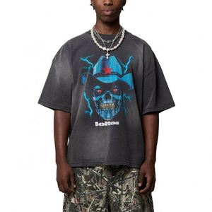 Camiseta estampada con lavado ácido de gran tamaño de peso pesado personalizada para hombre Camiseta gráfica de punto de algodón 100% - Product Image 2