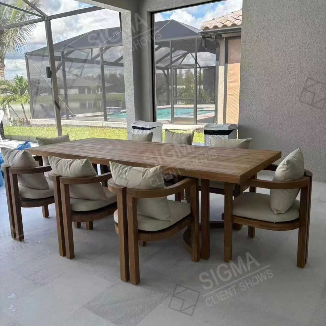 Modern Patio Solid Wood Teak Garden Set Luxury Outdoor Sofa Set Dinning Table Set With Chairs