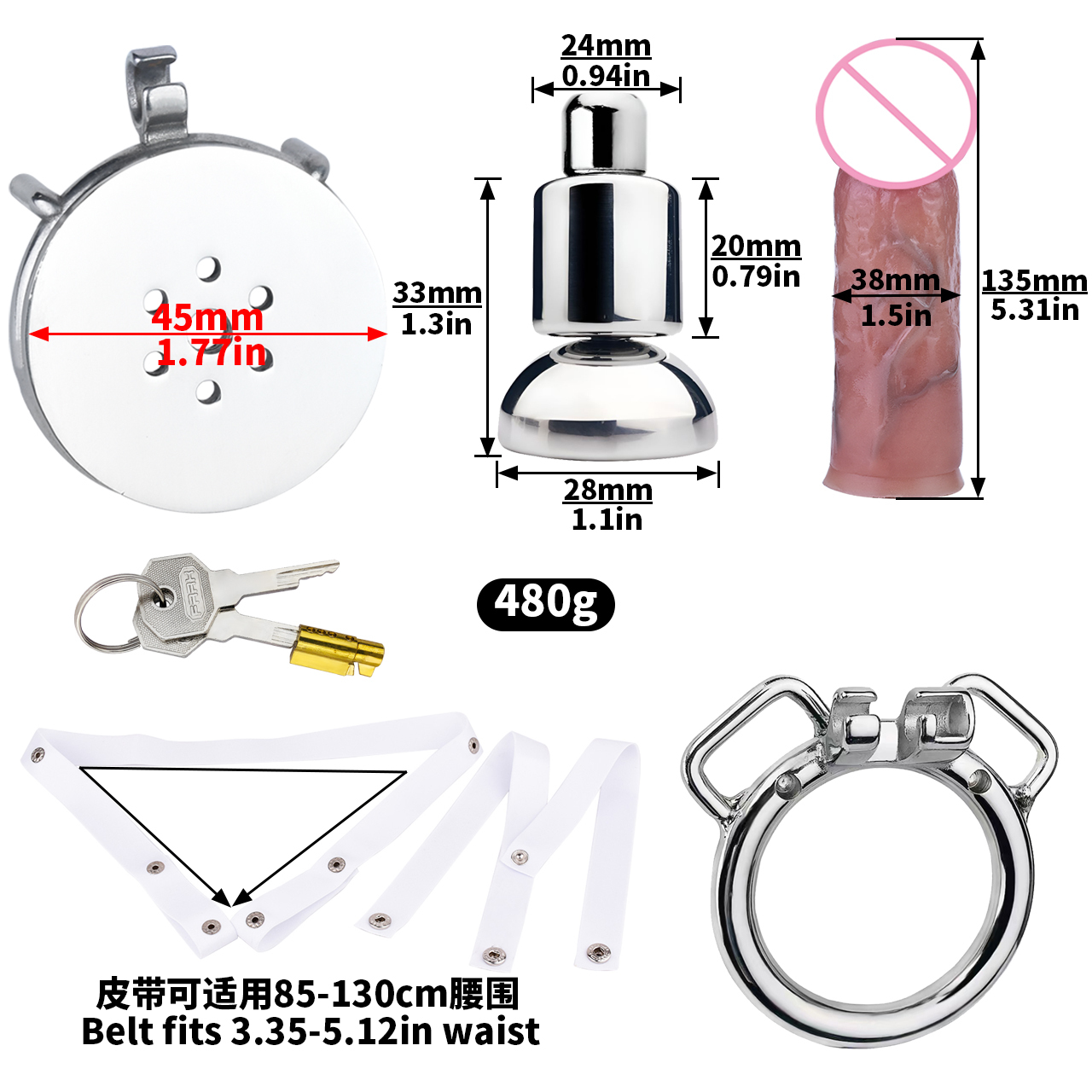 anneau rond + pénis taille M + ceinture blanche