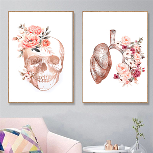 Peinture sur toile d'anatomie du <span class=keywords><strong>corps</strong></span> <span class=keywords><strong>humain</strong></span> avec fleurs abstraites, cerveau, cœur, organes, affiche d'éducation médicale, impressions modernes pour décoration murale - Product Image 4