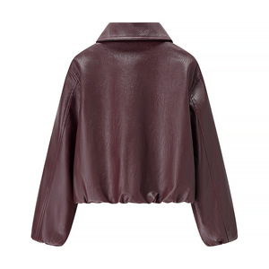 Giacca Bomber da <span class=keywords><strong>Donna</strong></span> in Pelle PU <span class=keywords><strong>Oversize</strong></span> con Spalle Cadenti, Lunghezza Corta, Zip Frontale e Colletto a Risvolto, per l'Autunno e lo Stile Street - Product Image 3