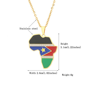 Colliers à chaîne avec carte du Soudan du Sud émaillée, en acier inoxydable plaqué or 18 carats, pendentif carte du Soudan du Sud avec drapeau national émaillé - Product Image 4
