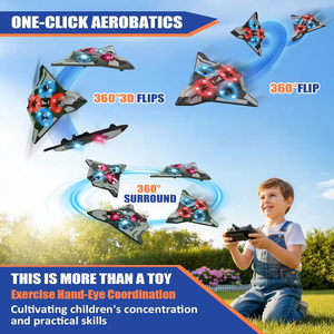 Avion RC EPT 2,4 GHz pour enfants <span class=keywords><strong>d</strong></span>ébutants, drone de combat en mousse EPP avec maintien <span class=keywords><strong>d</strong></span>'altitude, acrobatie 360° à une touche, lumières LED, 4 moteurs - Product Image 5