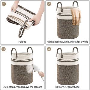Grand panier de rangement en corde de coton tressé, panier à linge, panier pour couvertures et jouets avec poignée, panier à linge sale pliable - Product Image 3