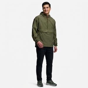 High Quality Outdoor Patched <b>Half</b> <b>Zip</b> Stand Collar Vintage Windproof Hooded Nylon Anorak <b>Men's</b> Windbreaker <b>Jacket</b> - Product Image 1