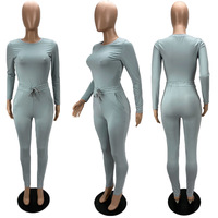 Produit le plus vendu, nouvelle arrivée automne, ensembles décontractés à la mode de couleur unie pour femmes, deux pièces