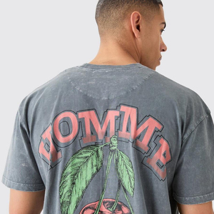 T-shirt vintage surdimensionné pour homme avec imprimé crâne et cerise, logo au dos, manches courtes, col rond, jersey de coton, style streetwear - Product Image 6