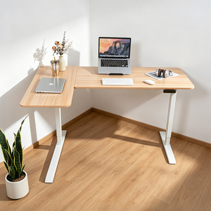 Escritorio eléctrico de esquina con altura ajustable en forma de L, con marco de metal blanco, para oficina en casa, estudio y juegos. - Product Image 2