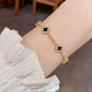 Pulsera de tenis Resoul Black <span class=keywords><strong>Van</strong></span> Four Leaf Clover <span class=keywords><strong>Cleef</strong></span> Cz, chapada en oro sobre latón, pulseras al por mayor, pulsera de lujo para mujer - Product Image 4