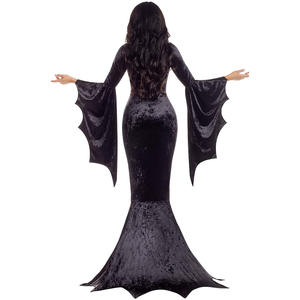 Disfraz de Bruja Morticia Addams, Vestido Largo con Cola, Atuendo Oscuro de <span class=keywords><strong>Terror</strong></span> para Halloween, Vestido Gótico con Mangas de Murciélago para Adultos - Product Image 4
