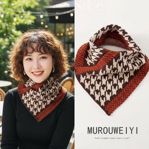 Écharpe triangulaire tricotée pour femme, écharpe carrée isolante thermiquement, style classique, couvre-cou chaud, accessoire de mode automne-hiver - Product Image 5