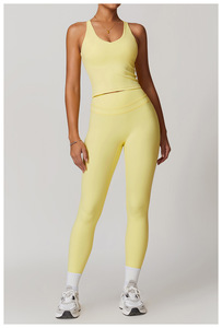 Ensemble de sport de haute qualité en tissu brossé à carreaux respirant à taille élastique en 2 pièces, vêtements de yoga personnalisés pour femmes - Product Image 2