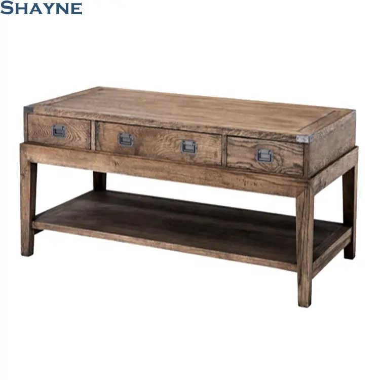 Shayne China Meubels Fabrikant Luxe Aanpassen Keuken Verweerde Eiken Antieke Met 3 Zilveren Handvat Lade Console Tafel