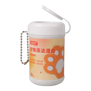 Custom 30pcs Mini <span class=keywords><strong>Wet</strong></span> <span class=keywords><strong>Pet</strong></span> <span class=keywords><strong>Cleaning</strong></span> <span class=keywords><strong>Wipes</strong></span> Plastic <span class=keywords><strong>Canister</strong></span> com Keychain para a limpeza eficaz do tecido corporal - Product Image 3