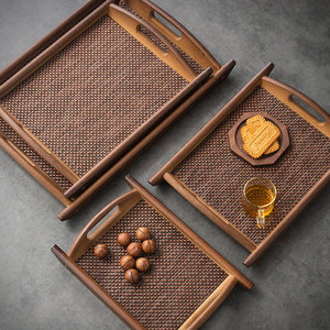 Bamboo <b>Tea</b> <b>Tray</b> Walnut Color Double Handle Dry Brewing Table For Home Use - Product Image 4