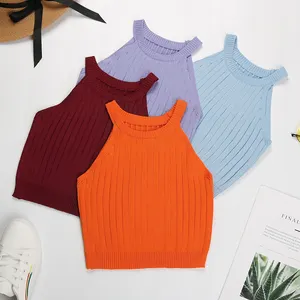 Top Corto de Mujer, Estilo Informal, Básico, Veraniego, Moderno, Liso, sin Mangas, de Punto, para Mujer - Product Image 5