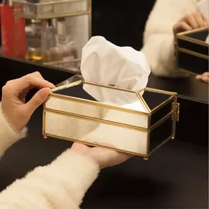 Caixa de papel decorativa para casa, recipiente para decoração facial de ouro espelhado de metal