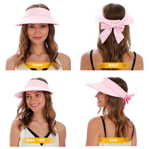 Rộng Vành Sọc <span class=keywords><strong>Sun</strong></span> <span class=keywords><strong>Visor</strong></span> <span class=keywords><strong>hat</strong></span> đối với phụ nữ ngoài trời mùa hè thể thao sử dụng UPF 50 + UV bảo vệ 100% cotton biểu tượng tùy chỉnh - Product Image 2
