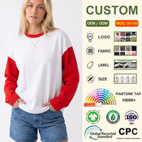 T-shirt surdimensionné à manches longues pour femme, imprimé sur mesure OEM, color block, col rond décontracté, épaules tombantes, pull-over, vêtements d'automne
