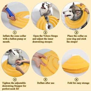 Collier de protection gonflable pour chien en PVC floqué, collier égyptien léger pour animaux de compagnie, bleu, jaune, gris, noir, pailleté - Product Image 4