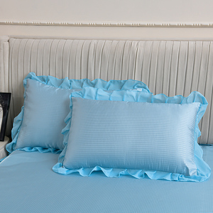 Fundas <span class=keywords><strong>de</strong></span> <span class=keywords><strong>Cama</strong></span> Desmontables Elásticas con Volantes en Color Azul Claro, Estilo Nórdico 2026, <span class=keywords><strong>de</strong></span> Seda <span class=keywords><strong>de</strong></span> Hielo, Encaje Bordado y Mezcla <span class=keywords><strong>de</strong></span> Lino - Product Image 5