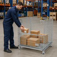 Conteneur en maille métallique empilable de style européen, panier en maille soudée ventilé pour la manutention des matériaux en entrepôt