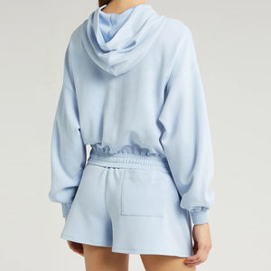 Sudadera con capucha de gran tamaño con cordón de algodón de invierno de talla grande, sudadera deportiva recortada con logotipo personalizado para mujer activa - Product Image 3