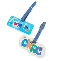 Étiquette de bagage en cuir de forme spéciale, pendentif de sac, impression couleur bleue motif dessin animé, logo personnalisable, carte d'embarquement, petits cadeaux