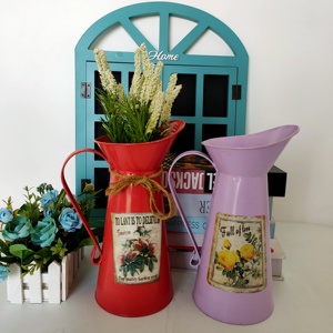 Vase à Fleurs Violet Vintage avec Autocollant Pichet Cruche Maison Jardin Galvanisé Pots <span class=keywords><strong>de</strong></span> Fleurs en Métal - Product Image 2