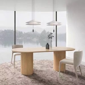 <b>Wooden</b> oval household dining table and chair with minimalist and luxurious design office <b>desk</b> conference table workbench - Product Image 4