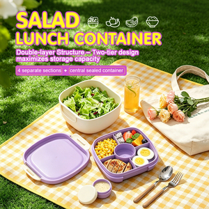 Boîte à salade portable de 1500 ml avec couvercle anti-fuite, boîte bento double couche sans BPA avec compartiments pour les repas en déplacement - Product Image 5