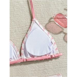 Ensemble de bikini smocké rayé rose pour fille FOXA, maillot de bain deux pièces dos nu, tissu extensible, vêtements de plage - Product Image 4