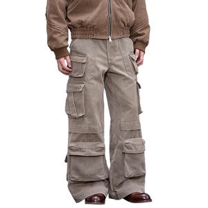 กางเกงคาร์โก้ผู้ชายขายส่ง สตรีทแวร์ ผ้าฝ้าย 100% ทรงหนา หลายกระเป๋า ดีไซน์โครงสร้างหลวม สไตล์เวิร์คแวร์ - Product Image 1