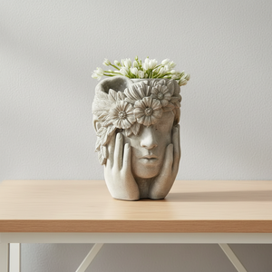 กระถางต้นไม้รูปทรงผู้หญิงประดับมงกุฎดอกไม้ ทำจากปูนซีเมนต์ ยี่ห้อ Lianda ผลิตด้วยมือ เป็นมิตรต่อสิ่งแวดล้อม เหมาะสำหรับตกแต่งบ้านและสวน บรรจุในกล่อง - Product Image 4