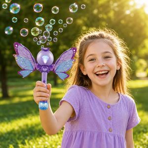 Ensemble de baguettes à bulles Princesse Diamant Violet de 10 pouces avec ailes LED pour les fêtes d'enfants, les festivals, les événements, vente en gros, jouets d'été en plein air - Product Image 3